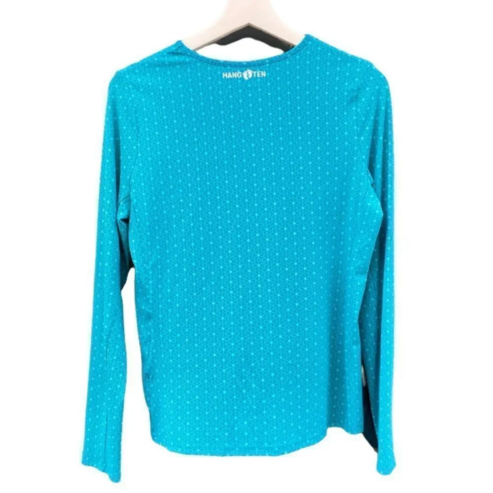 NWT Hang Ten Sun Protection Tee SPF 50 Zip Pocket Rash Guard Caribbean Sea Small